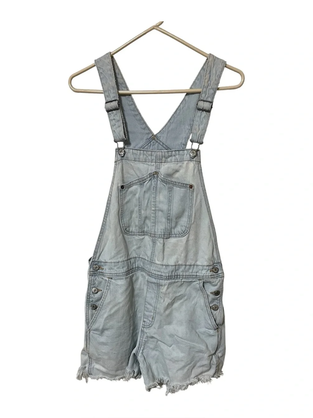 Old Navy Women Shorts L Blue Whitewash Denim Overalls Raw Hem 4